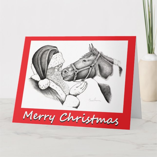 Carte De Remerciements Père Noël et Cheval pour Noël (Devant)
