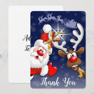 Carte De Remerciements Père Noël et Reindeer Joyeux Noël Joyeux dessin an