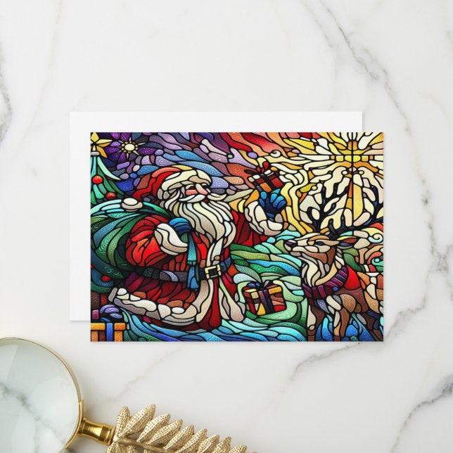 Carte De Remerciements Père Noël et Reindeerts en Verre de Majestic (Devant/Arrière en situation)