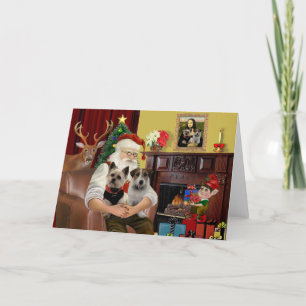 Carte De Remerciements Père Noël & son Cairn Terrier & Jack Russell Terri