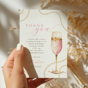 Carte De Remerciements Perles et Fête des mariées d'or rose Prosecco