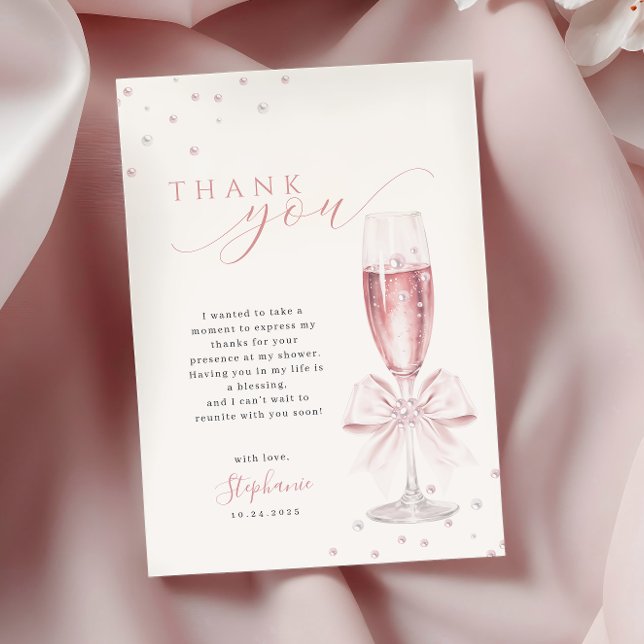 Carte De Remerciements Perles et Fête des mariées rose Prosecco (Créateur téléchargé)