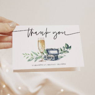 Carte De Remerciements Perles et Prosecco Elegant Fête des mariées Or
