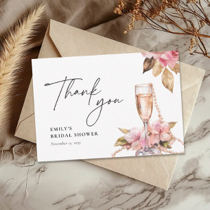 Carte De Remerciements Perles Pétales et Prosecco Fête des mariées Floral
