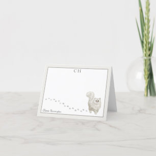 Carte De Remerciements Perse Chat Gris Bordure Monogramme Nom plié