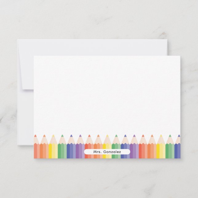 Carte De Remerciements Personalized Cute Rainbow Pencils Teacher Note (Devant)