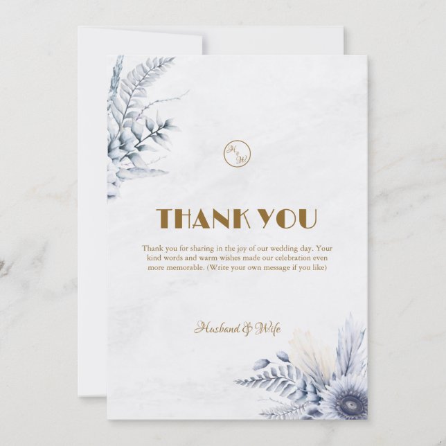 Carte De Remerciements Personalized Simple Blue Flowers Wedding (Devant)