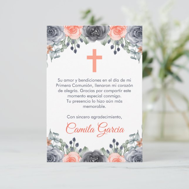Carte De Remerciements Personnalisable Mignonne Saumon Couleur Première C (Debout devant)