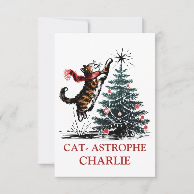 Carte De Remerciements Personnalisé Cute Naughty Chat Noël Arbre Amusant (Devant)