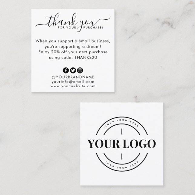 Carte de remerciements personnalisé du logo de l'e (Devant / Derrière)