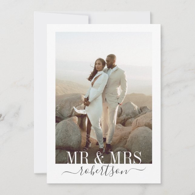 Carte De Remerciements Personnalisé M. Mme Marié Nom Mariage Photo (Devant)
