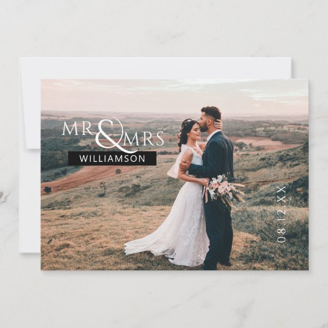 Carte De Remerciements Personnalisé M. & Mme Monogram Mariage Photo (Devant)