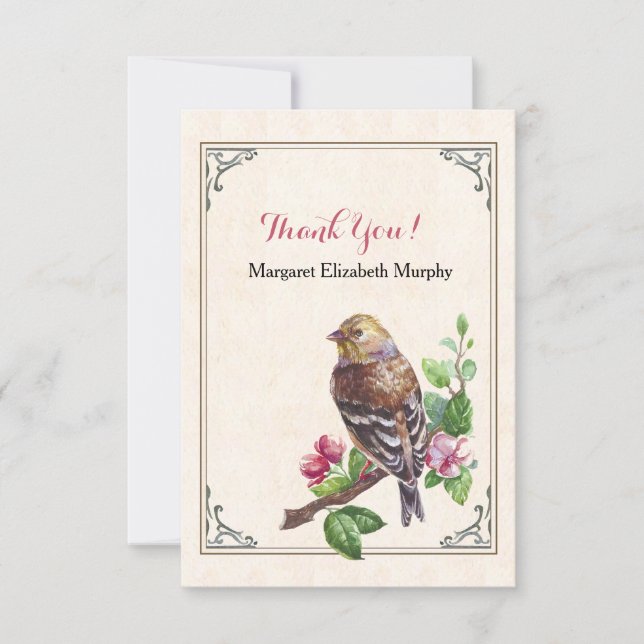 Carte de remerciements personnalisé par oiseau (Devant)