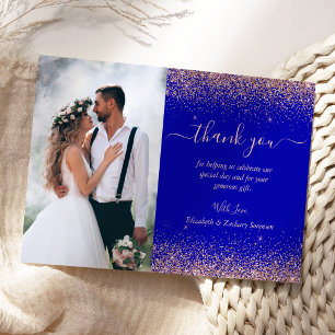 Carte De Remerciements Personnalisé Photo Royal Blue Rose Gold Parties sc