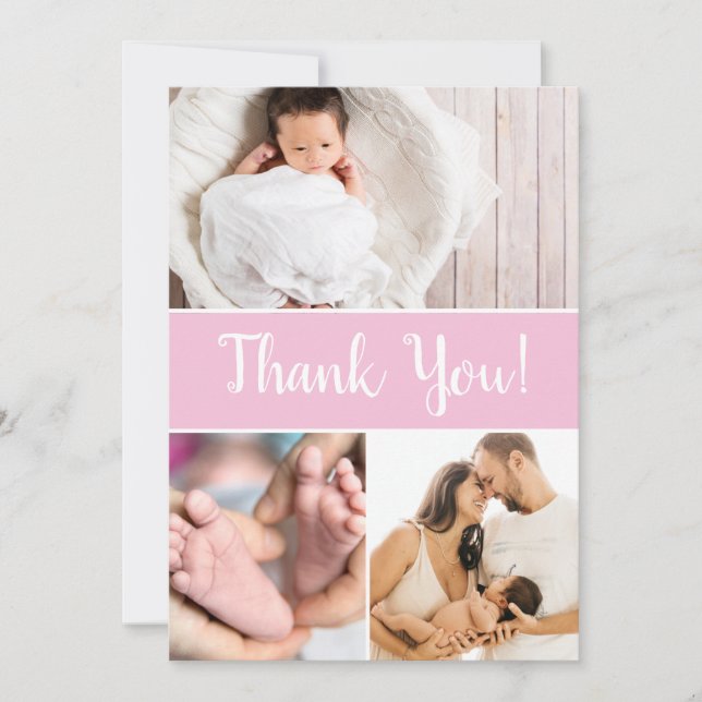 Carte De Remerciements Personnalisé Photos multiples Baby Girl Douche ros (Devant)