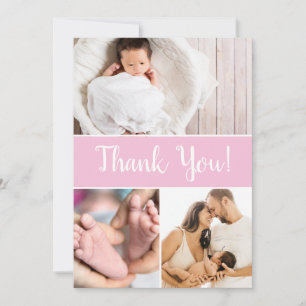 Carte De Remerciements Personnalisé Photos multiples Baby Girl Douche ros