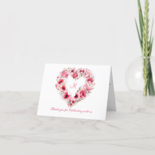 Carte De Remerciements Personnalisé rose rouge Mariage de coeur floral
