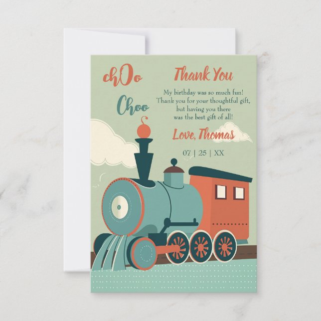 Carte De Remerciements Personnaliser Anniversaire Train Boy Train Ticket  (Devant)