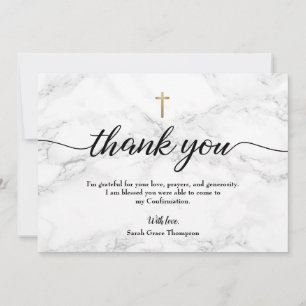 Carte De Remerciements Personnaliser la confirmation Croix gris marbre or