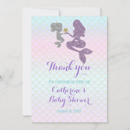Carte De Remerciements Personnaliser Mermaid Baby shower Étincelle Purple