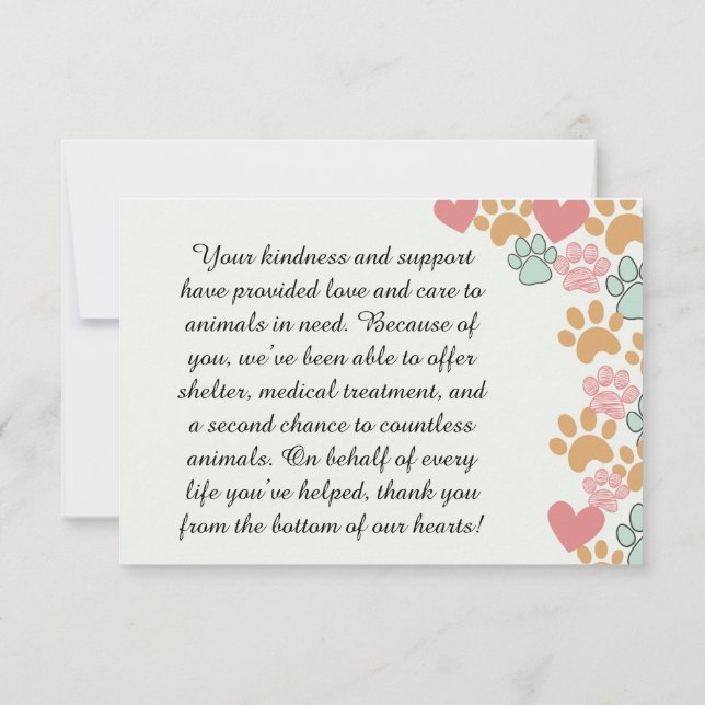 Carte De Remerciements Pet Secourir Appréciation des supporters (Dos)