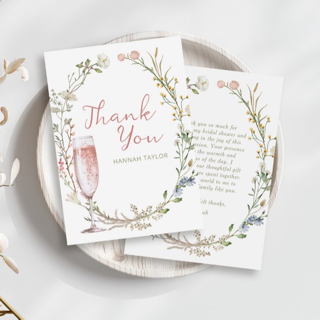 Carte De Remerciements Pétales et Fête des mariées du ministère public (petals and prosecco bridal shower thank you card)