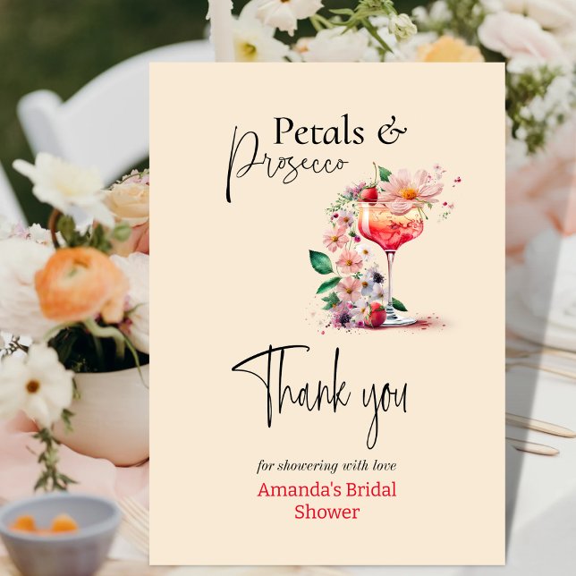 Carte De Remerciements Pétales & Procuco Fête des mariées Florale Favoris (Créateur téléchargé)