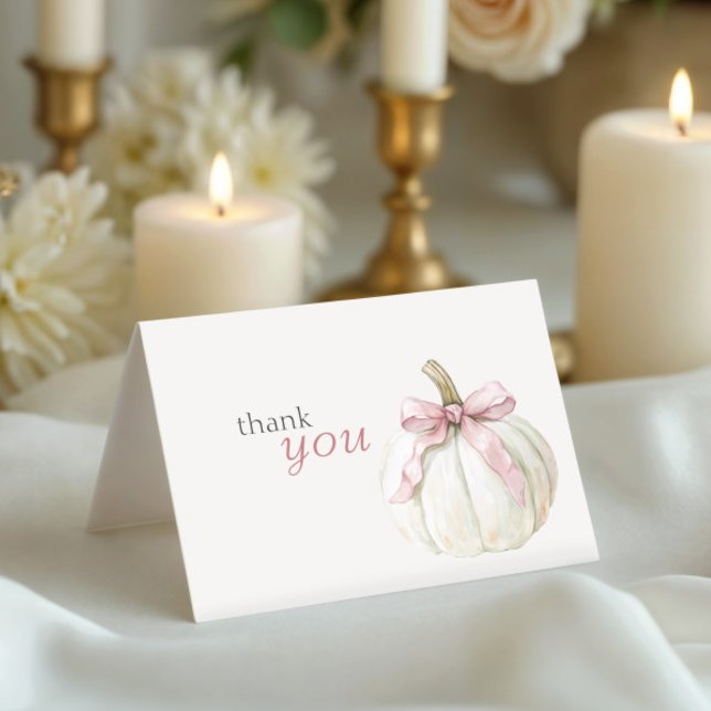 Carte De Remerciements Petit Baby shower blanc Citrouille rose Bow (Créateur téléchargé)