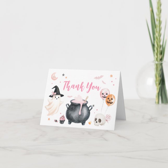 Carte De Remerciements Petit Baby shower Boo Ghost Sorcière Rose (Devant)