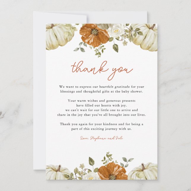 Carte De Remerciements Petit Baby shower Citrouille (Devant)