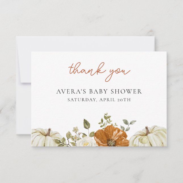 Carte De Remerciements Petit Baby shower Citrouille (Devant)