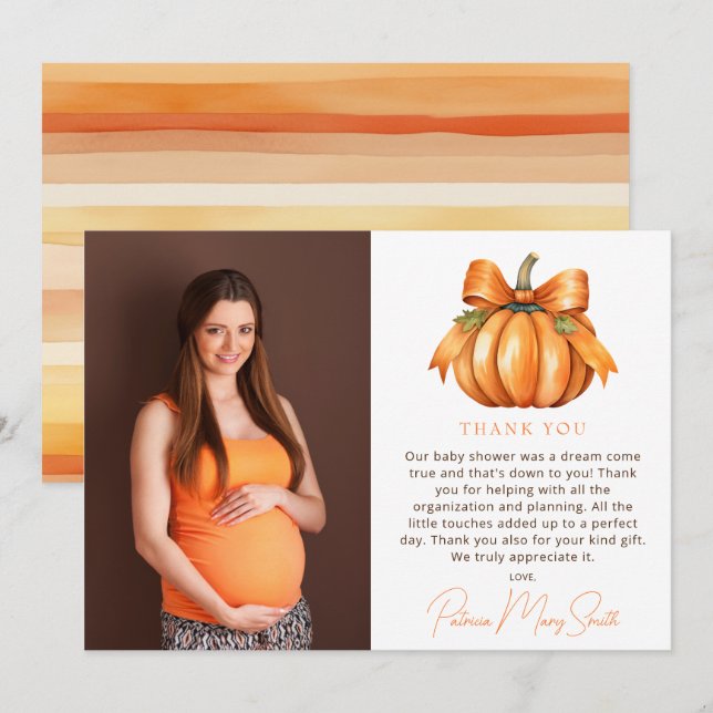 Carte De Remerciements Petit Baby shower Citrouille d'automne (Devant / Derrière)