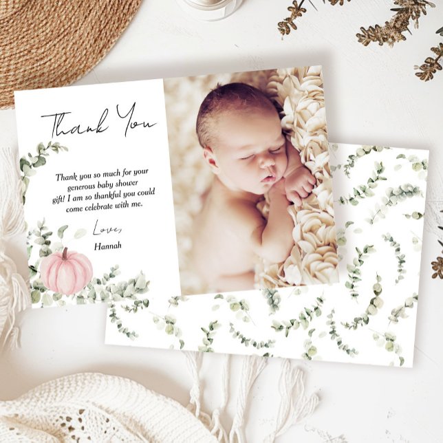 Carte De Remerciements Petit Baby shower Citrouille rose Photo (Créateur téléchargé)