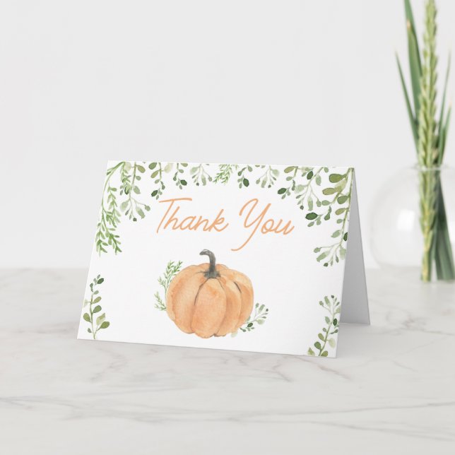 Carte De Remerciements Petit Baby shower Citrouille verdoyant (Devant)