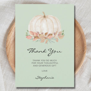 Carte De Remerciements Petit Baby shower Citrouille vert