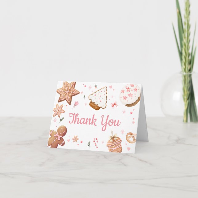 Carte De Remerciements Petit Baby shower Cookie de Noël rose (Devant)
