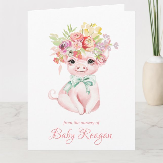Carte De Remerciements Petit Baby shower de cochon (Devant)