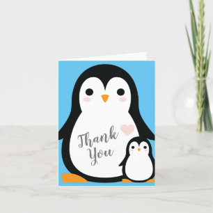 Carte De Remerciements Petit Baby shower de pingouin bleu garçon