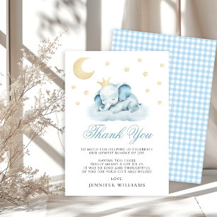 Carte De Remerciements Petit Baby shower éléphant couché bleu