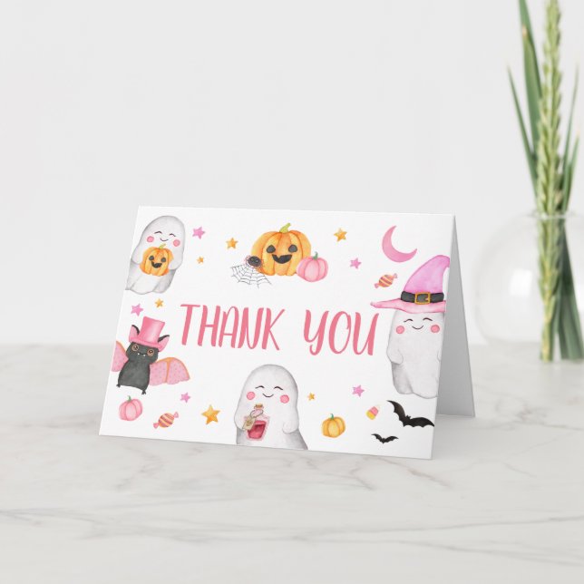 Carte De Remerciements Petit Baby shower fantôme rose Boo (Devant)