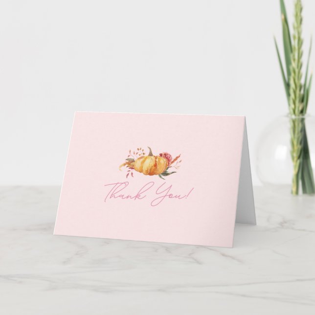 Carte De Remerciements Petit Baby shower Floral Citrouille fille (Devant)