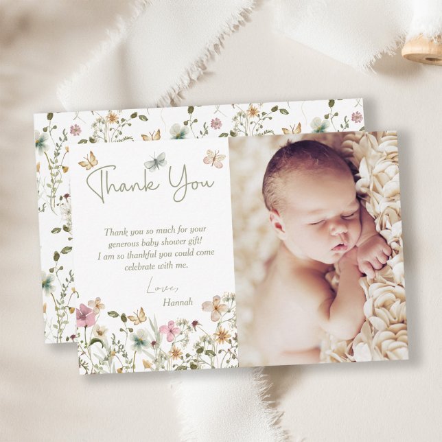 Carte De Remerciements Petit Baby shower Floral Papillon (Créateur téléchargé)