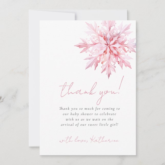 Carte De Remerciements Petit Baby shower minimal Fille de Feu de Neige (Devant)