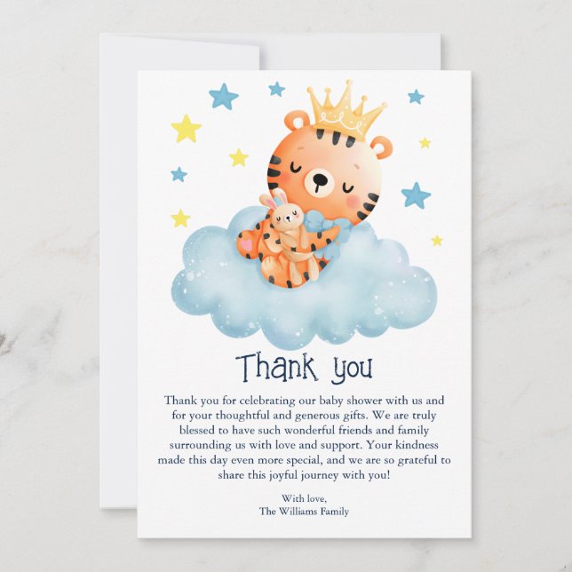 Carte De Remerciements Petit Baby shower Tiger (Devant)
