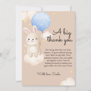 Carte De Remerciements Petit Balloon Cute Brown Baby shower lapin