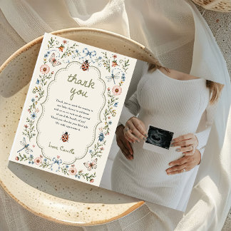 Carte De Remerciements Petit Bébé Papillon de Fleur de Baby Shower Photo