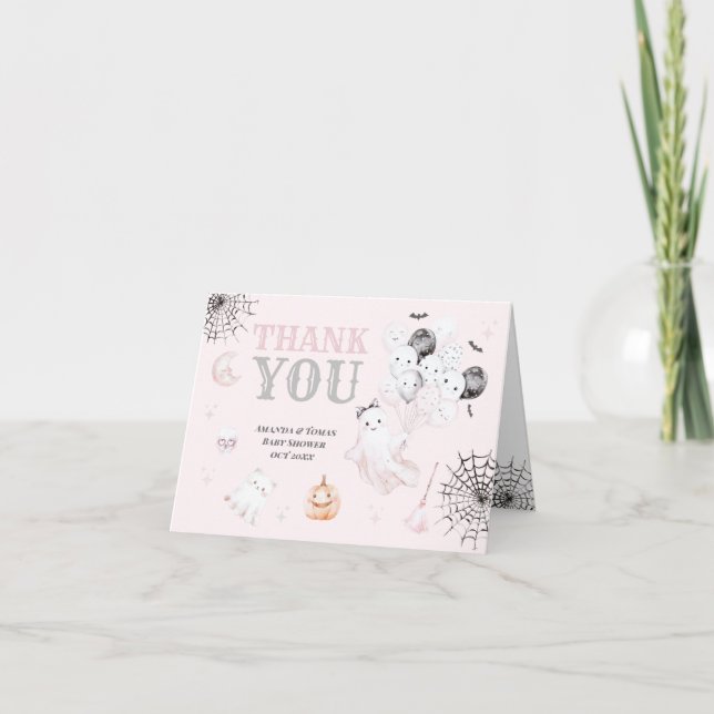 Carte De Remerciements Petit Boo Cute Ghost Halloween Baby Girl Douche (Devant)
