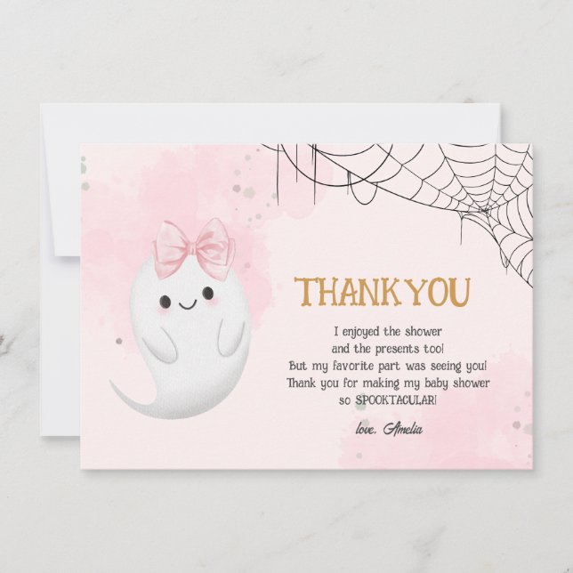 Carte De Remerciements Petit Boo Halloween fantôme fille baby shower (Devant)