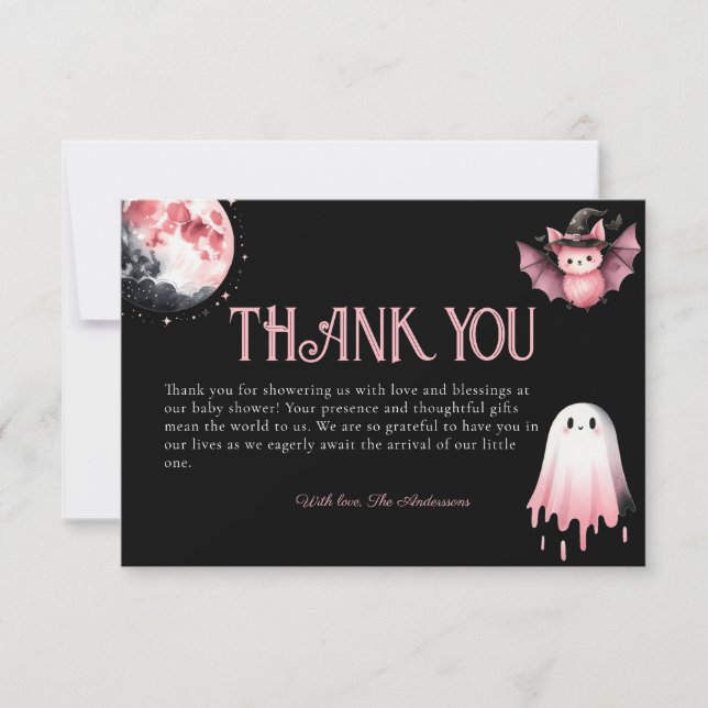Carte De Remerciements Petit Boo rose Halloween Baby shower fantôme (Devant)