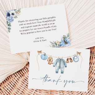 Carte De Remerciements Petit Citrouille Automne Blue Floral Boy Baby show